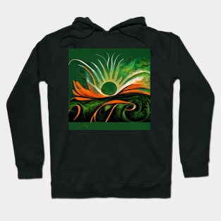 Bold, dramatic image of a green sun with rays extending out as it shines Hoodie